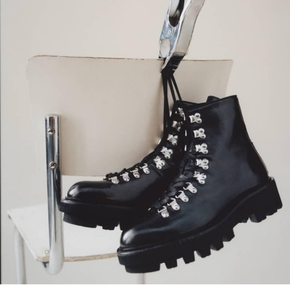 All Saints Wanda Lug Sole Black Leather Combat Boots 40/10 - Picture 3 of 16